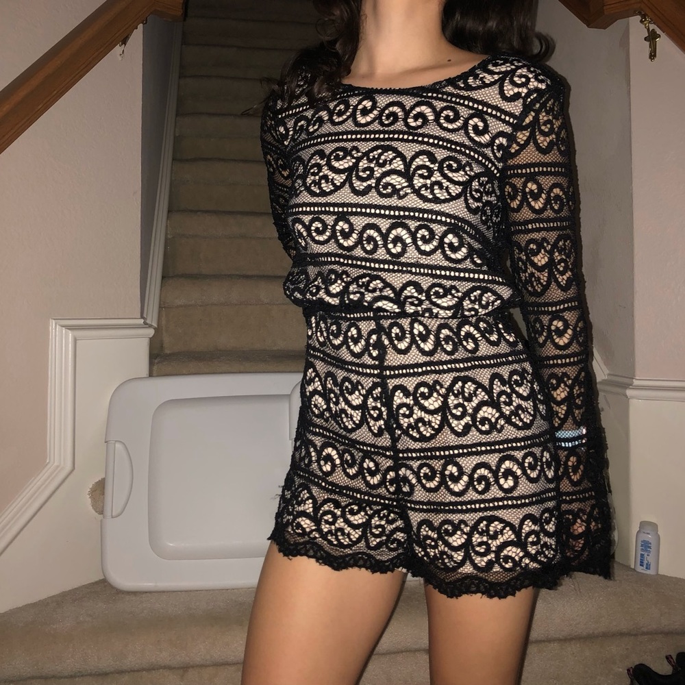 Storee black lace long sleeve romper